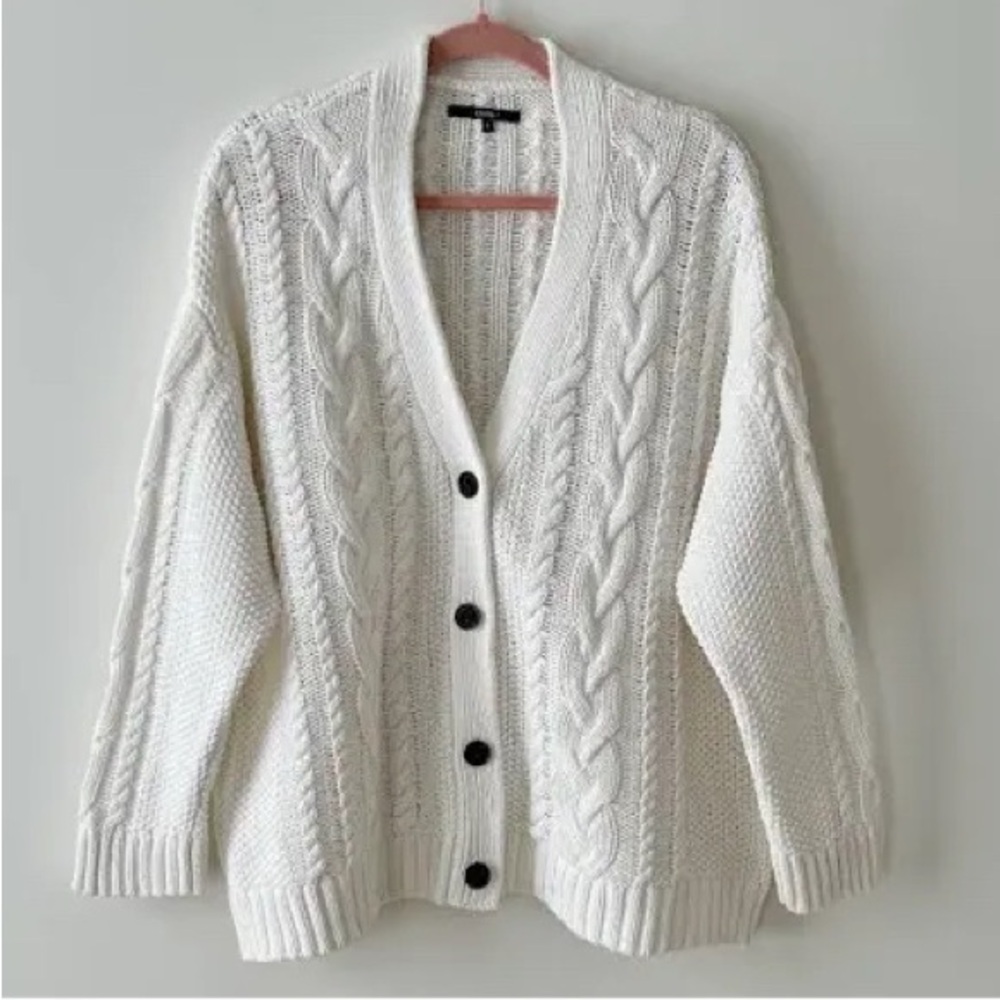 Classic White Cable Knit Cardigan